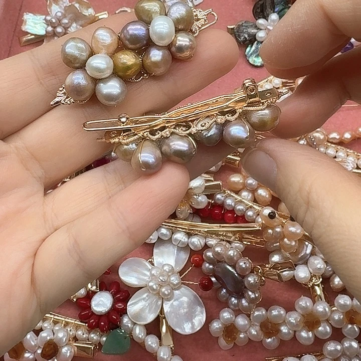 淡水珍珠发饰银S925镶嵌