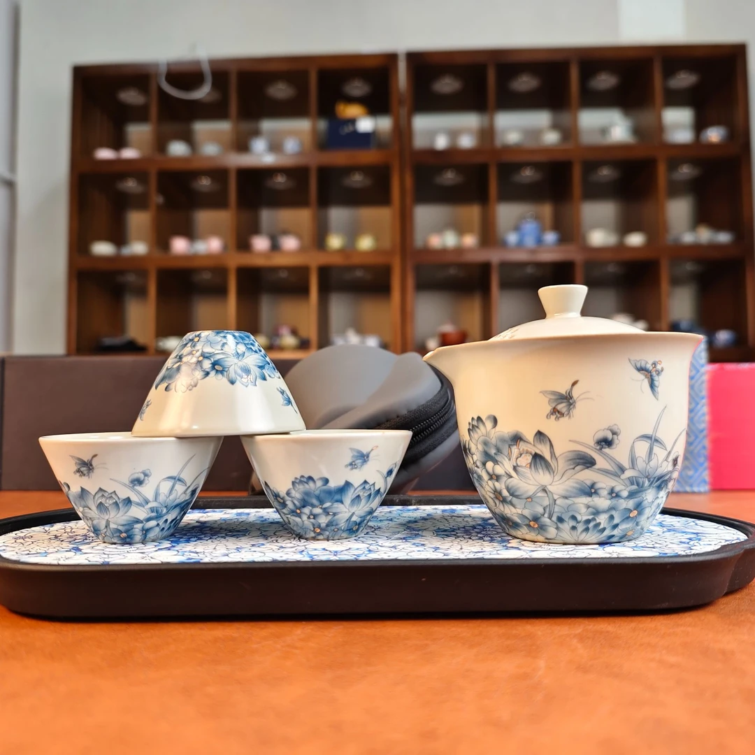 蝶恋花旅行茶具带茶盘mc069