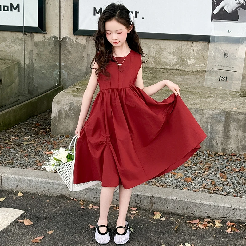 女童夏季新款韩版百搭时尚中大童儿童小女孩甜美背心无袖连衣裙潮