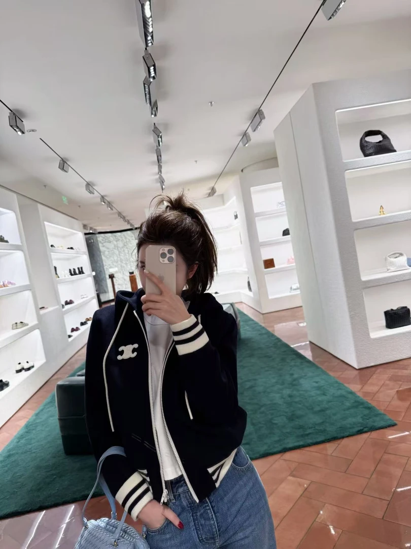 ZHAO WANNUO 丨 25早春深蓝拼白条纹底边连帽卫衣要干洗NC0262