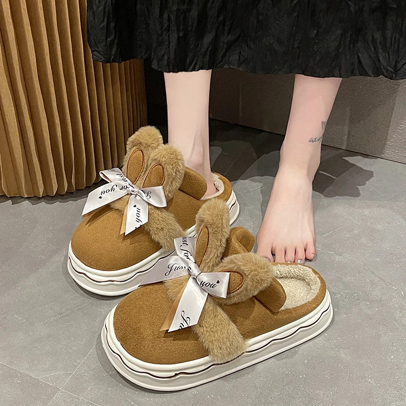 【优遇家】秋冬新款蝴蝶结花瓣底网红时尚加厚加绒居家女生棉拖鞋