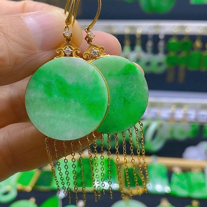 翡翠18K金镶嵌耳饰耳坠