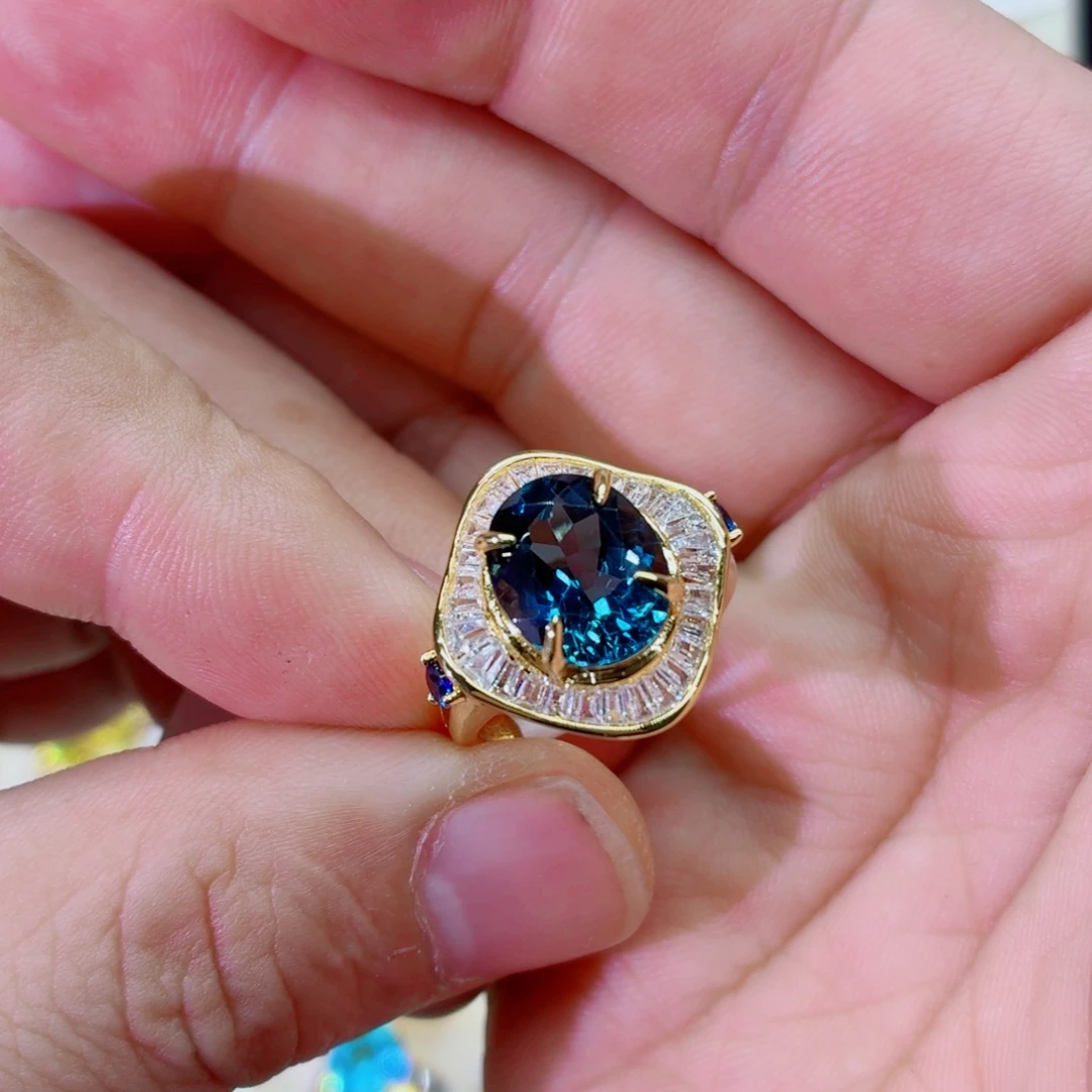 托帕石戒指银S925镶嵌