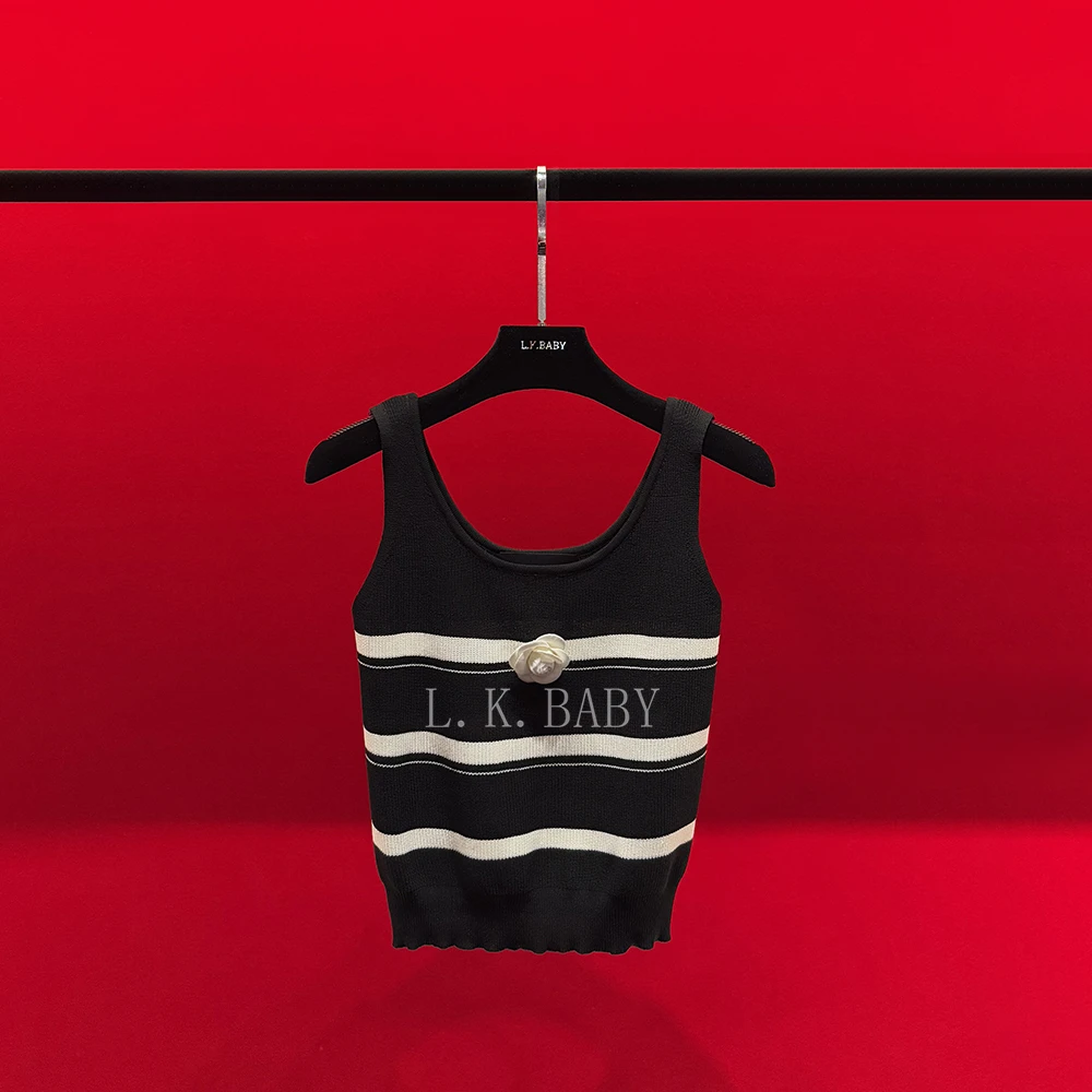 【L.K.BABY】山茶织梦  时尚法式「山茶花」U领百搭条纹背心W085
