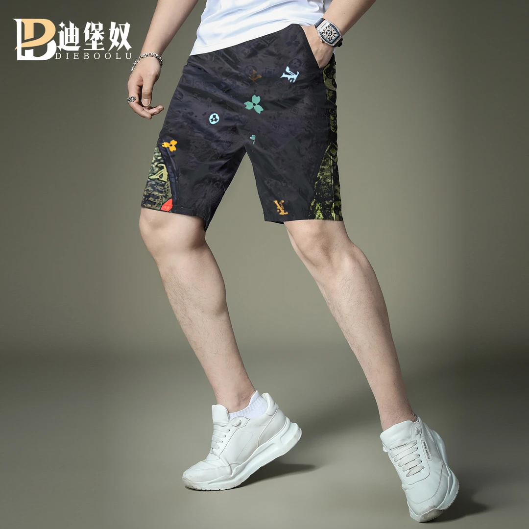 欧洲站夏季新款男士轻奢印花潮流时尚短裤修身气质百搭速干五分裤