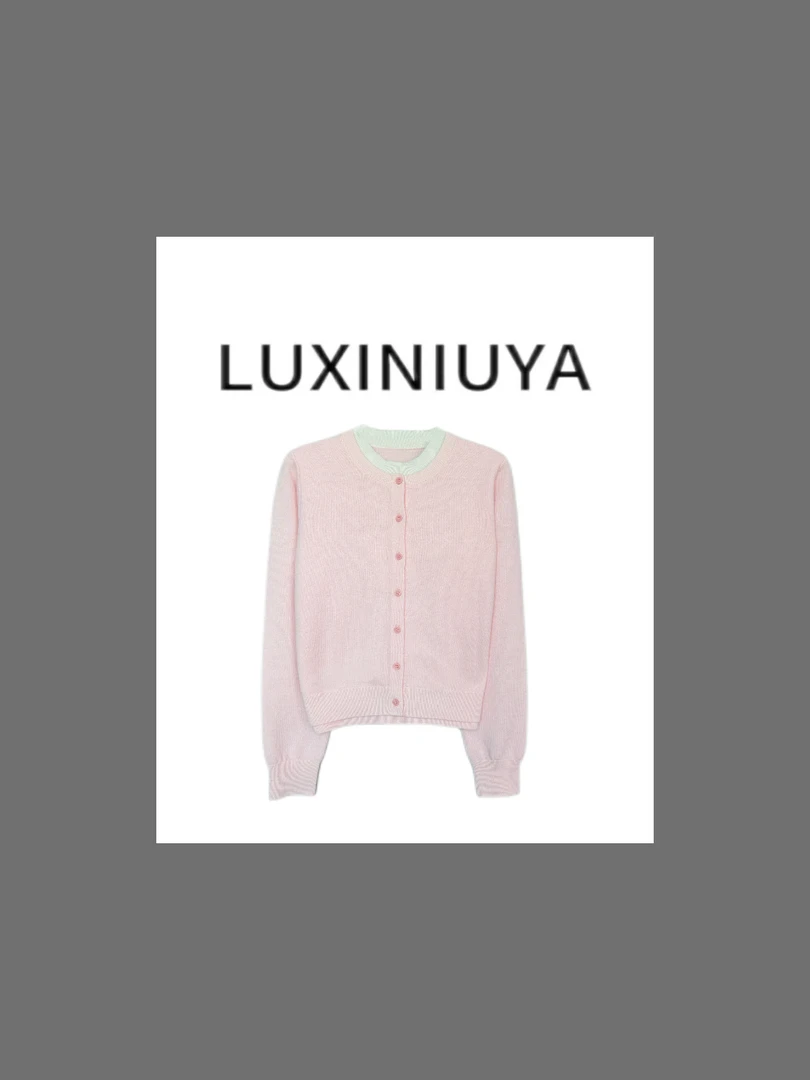 【LUXINIUYA】100%羊毛假两件长袖内搭软糯毛衣开衫#QDS72616