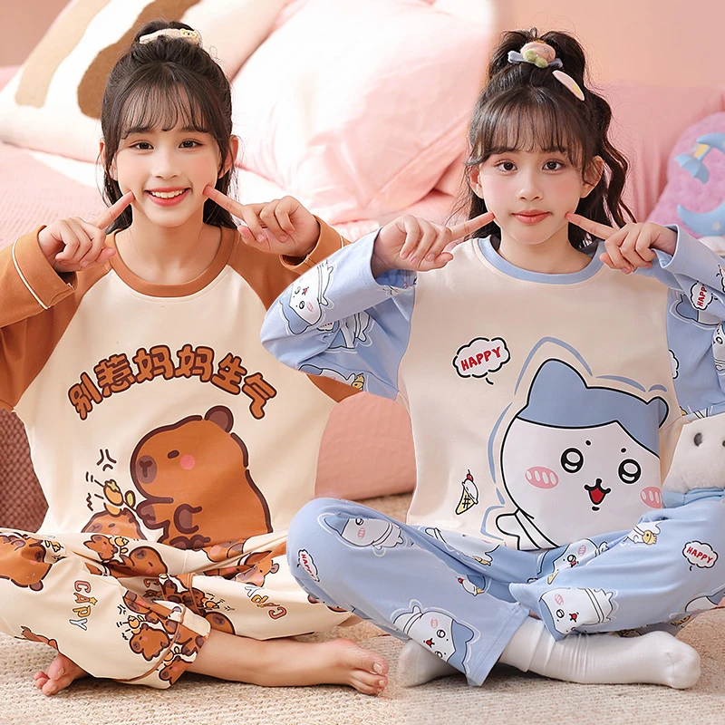 儿童睡衣女童春秋季棉质薄款长袖卡通小女孩中大童夏季空调家居服