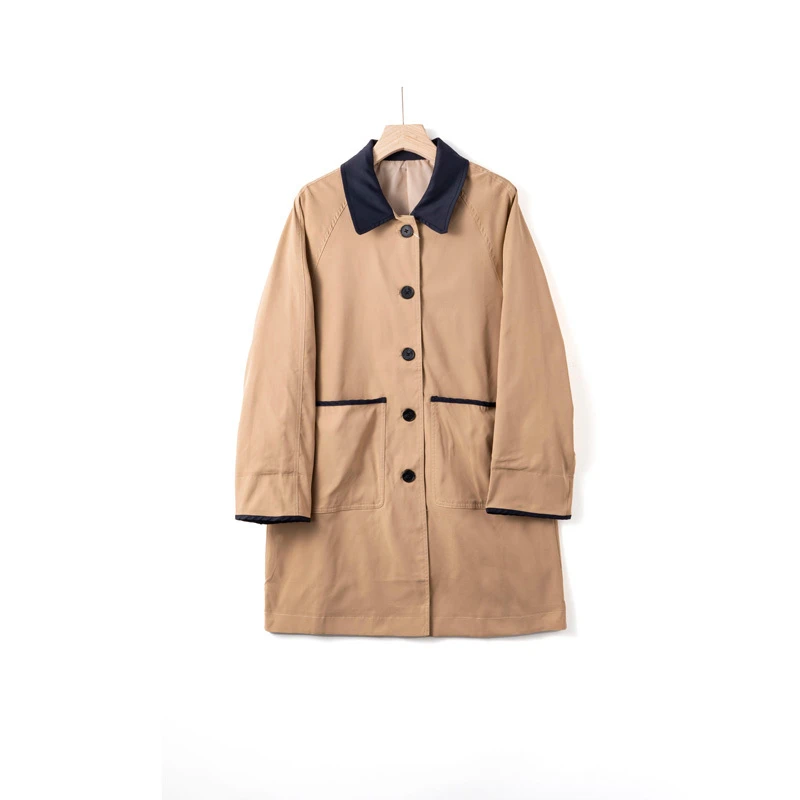 通勤风设计感翻领条纹中长款风衣CB-1270