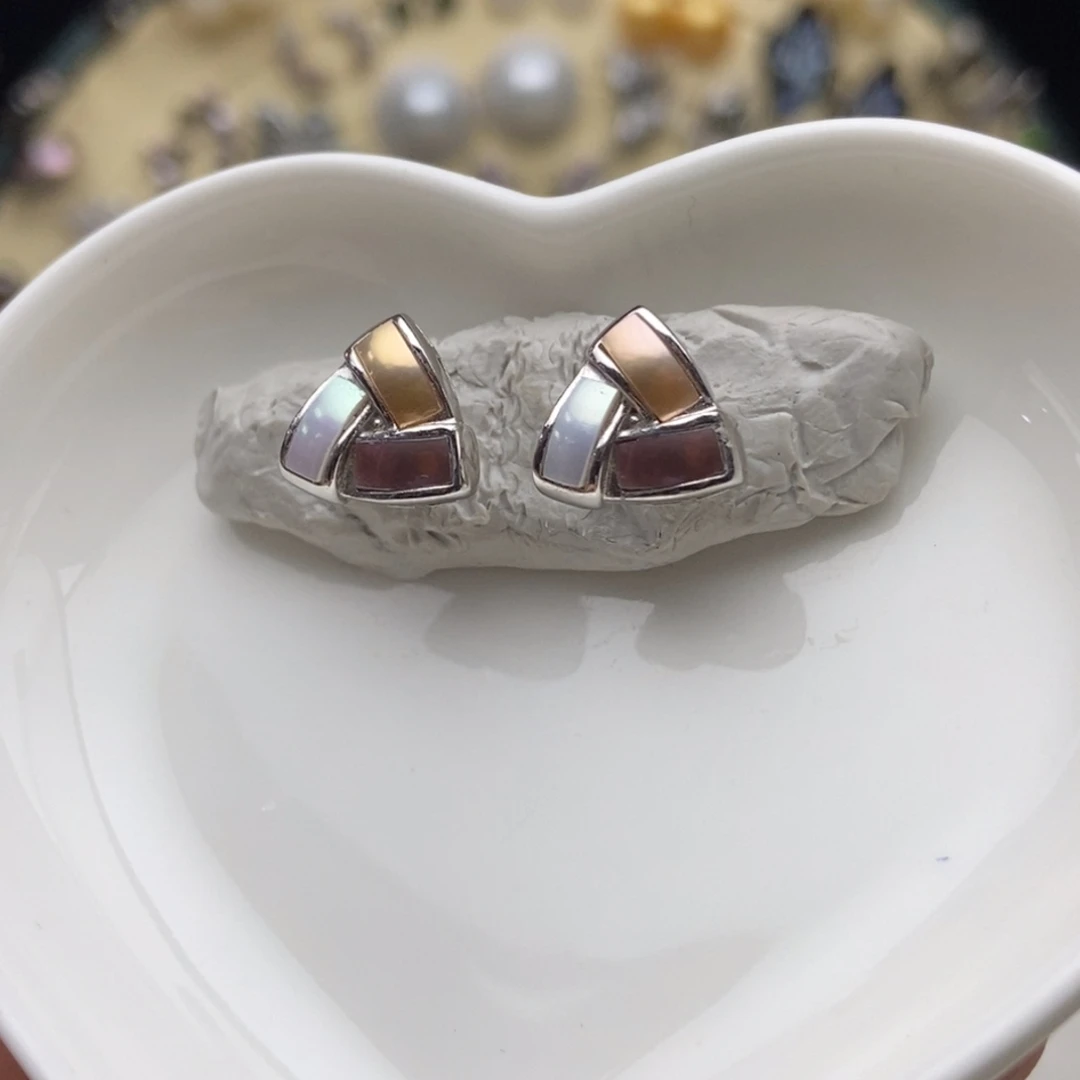 画框银S925镶嵌淡水珍珠炫彩淡水珍珠耳钉