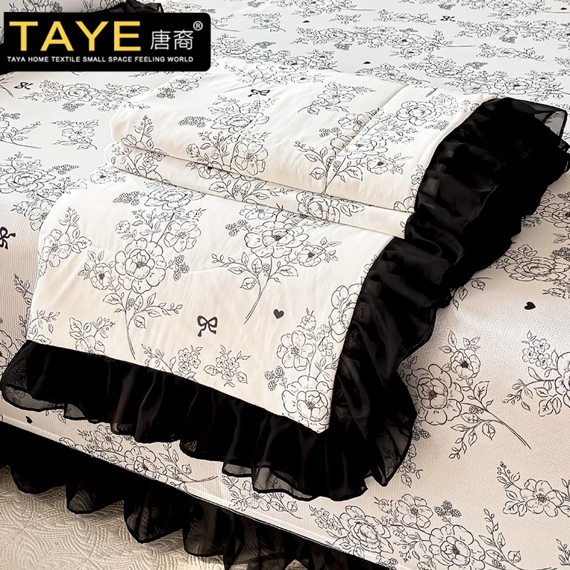 赫本风花边夏被凉席四件套夏季凉感冰丝席空调软席子床盖款三件套