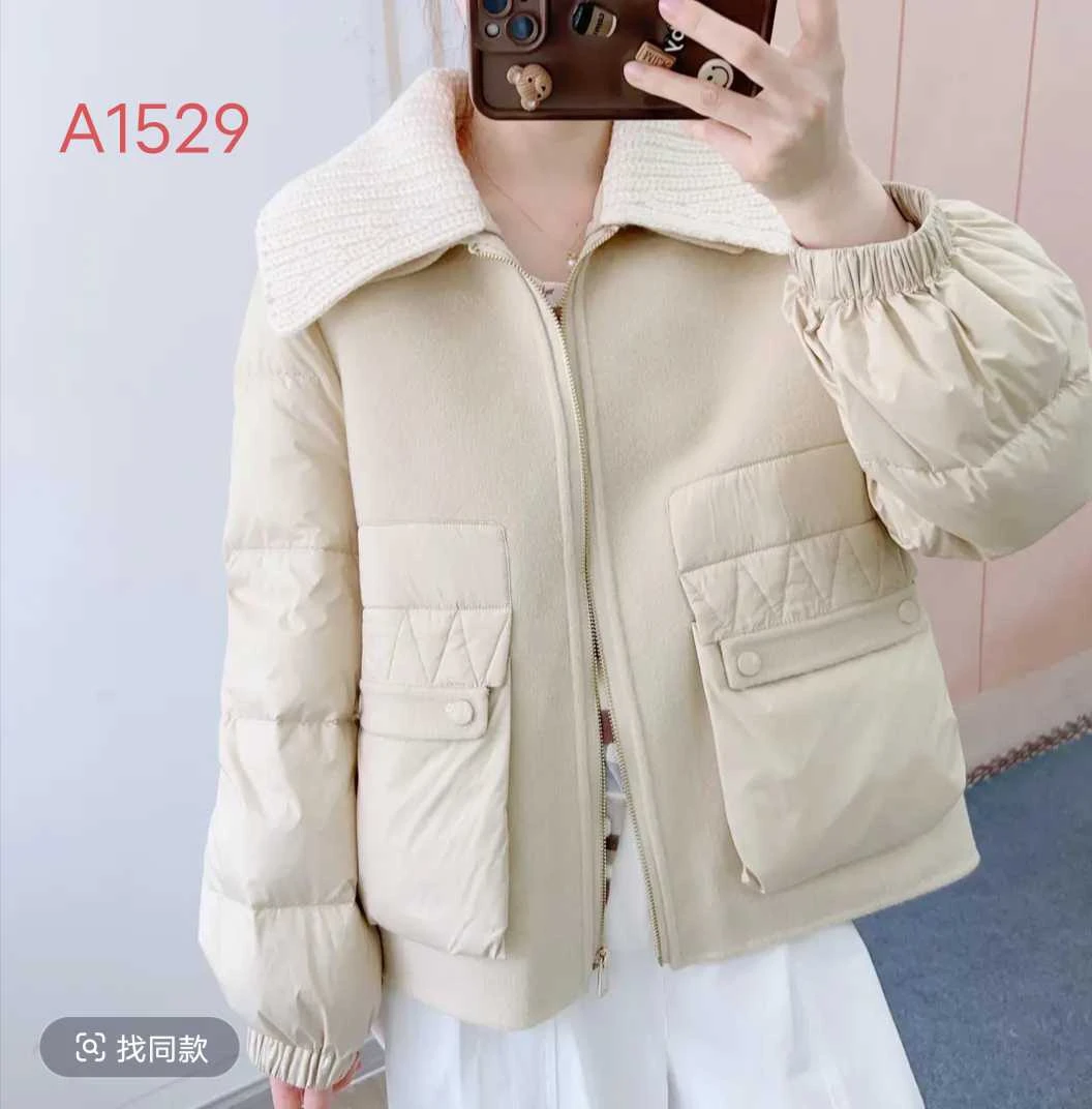 A1529休闲百搭翻领长袖双面拼接短款秋冬拼接外套冬季小个子加厚