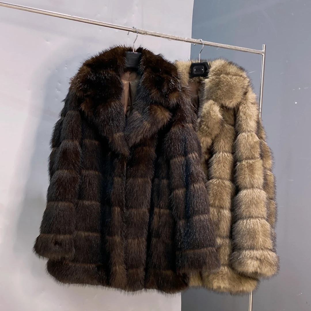 人造皮草 人造皮草  女士长袖中长短款时尚仿貂绒冬季奢华款外套