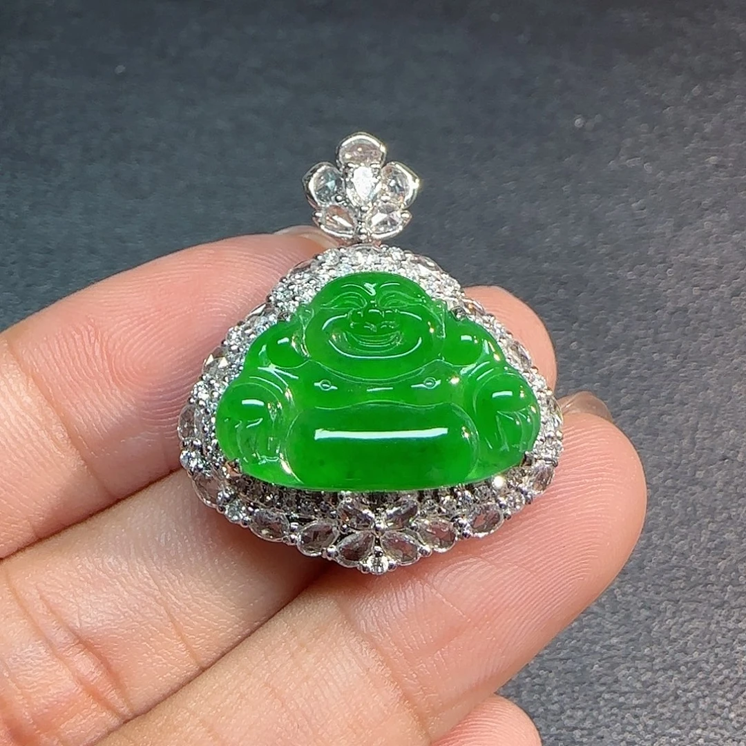翡翠18K金镶嵌吊坠(不含链)佛公