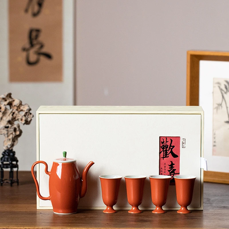 手绘功夫茶具套装陶瓷复古红仿宋贵妃壶轻奢中式文人泡茶器礼盒装