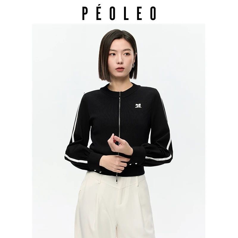 飘蕾春季新品修身显瘦气质简约纯色拉链针织开衫女PK1207041