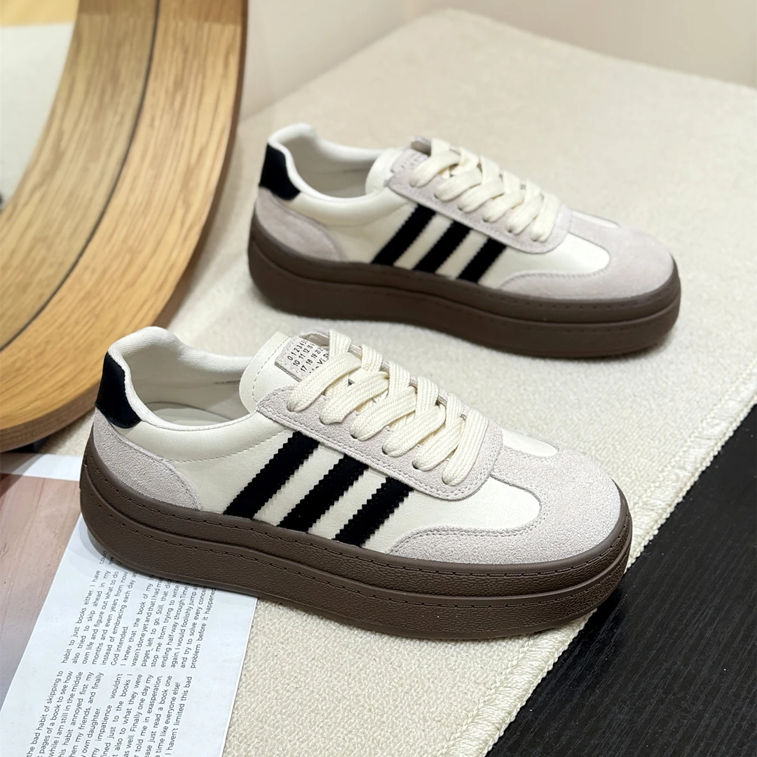 真皮时髦港风厚底美式德训鞋女2025新款秋ins松糕洋气复古风板鞋