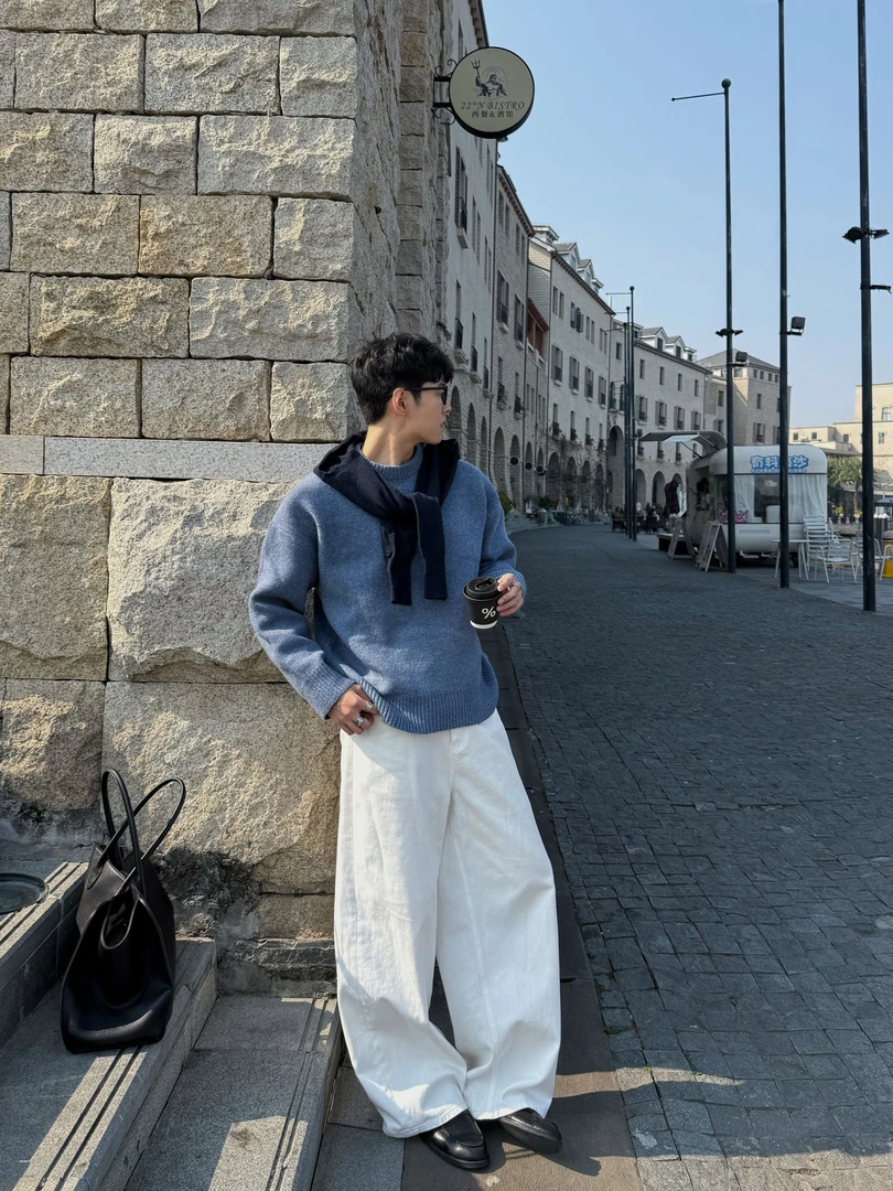 F.S 25A/W【重磅羊毛披肩韩系针织】圆领秋冬加厚针织设计感宽松