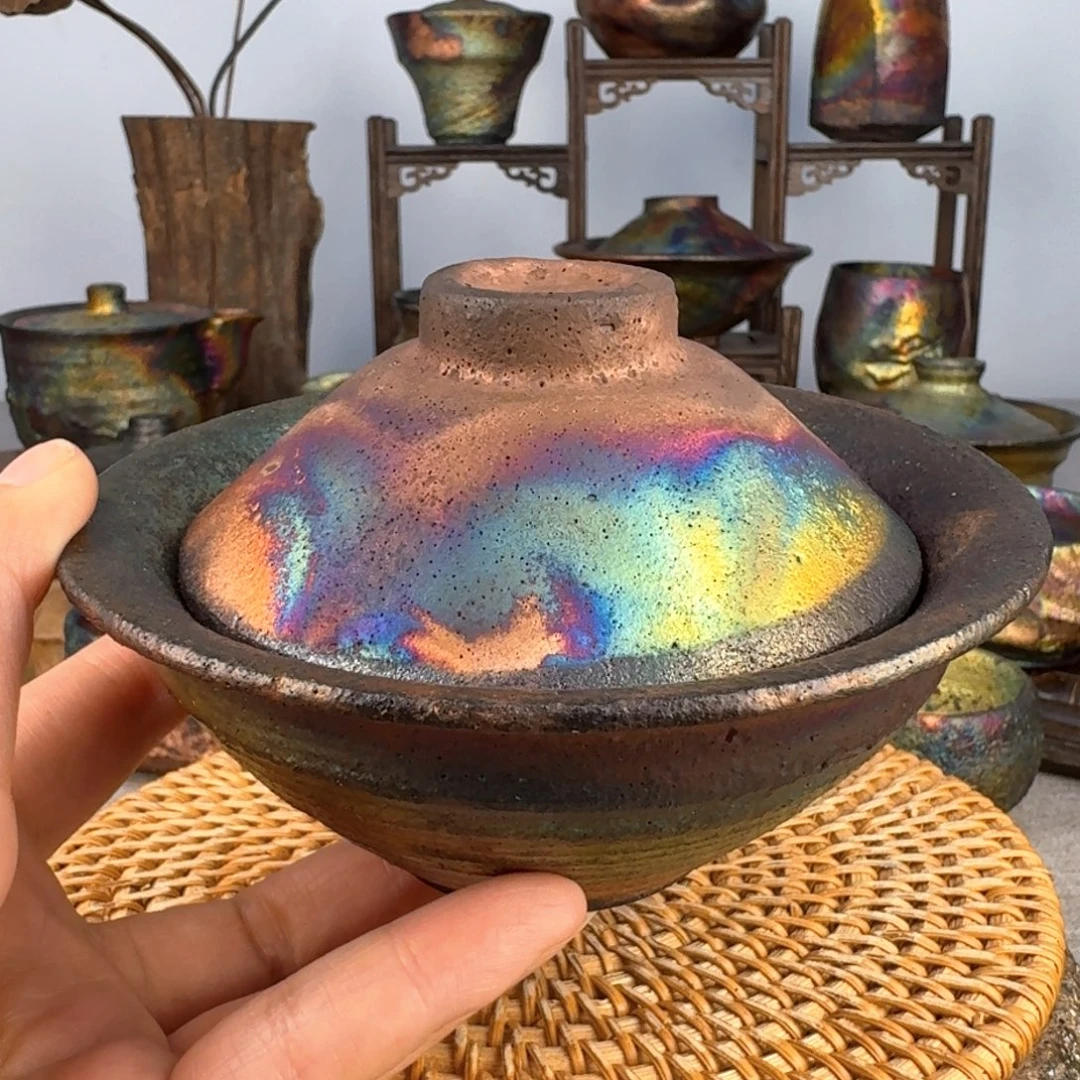 越***y荥经黑砂炸福利窑彩盏泡盖碗9