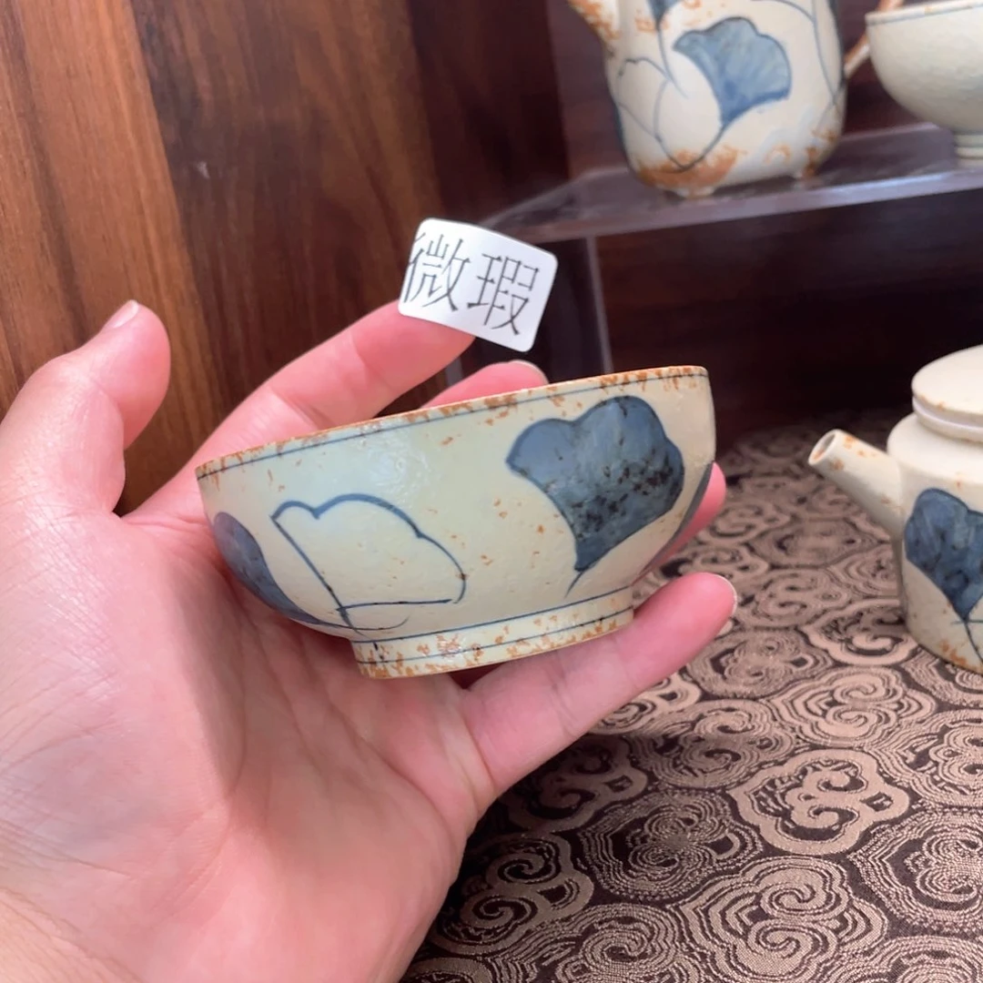 釉下手绘茶具微瑕