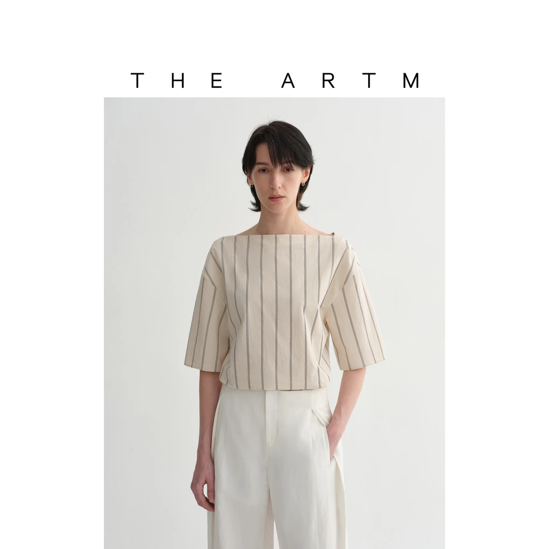 THE ARTM高智感松弛简约高密优质长绒棉一字领阔型短袖衬衫女