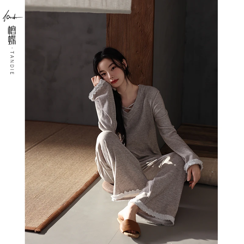 檀蝶【蓄热型薄绒】2025新款睡衣秋季睡衣薄绒保暖内衣家居服套装