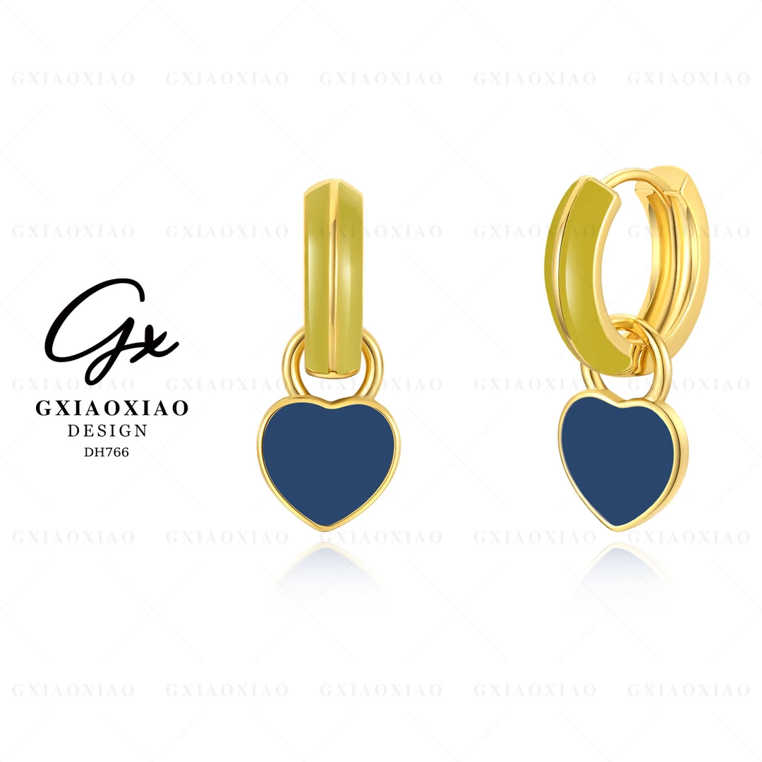 铜合金耳饰  镀K金 【海洋之心】时尚气质百搭少女爱心耳环 DH766
