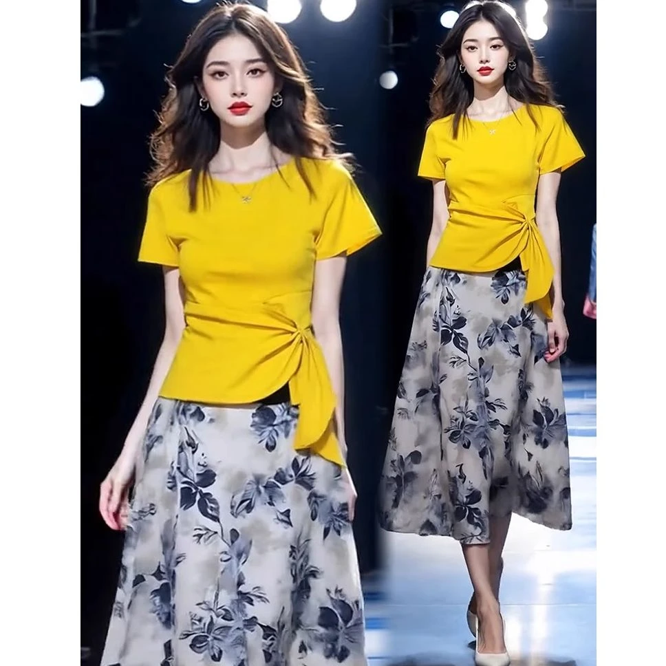 2025夏季新款显瘦不规则短袖T恤半身裙子两件套时尚连衣裙套装女