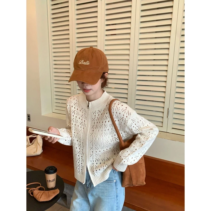 【C·Cai】韩系镂空钩花开衫外套薄款8002#慵懒ins风上衣外套