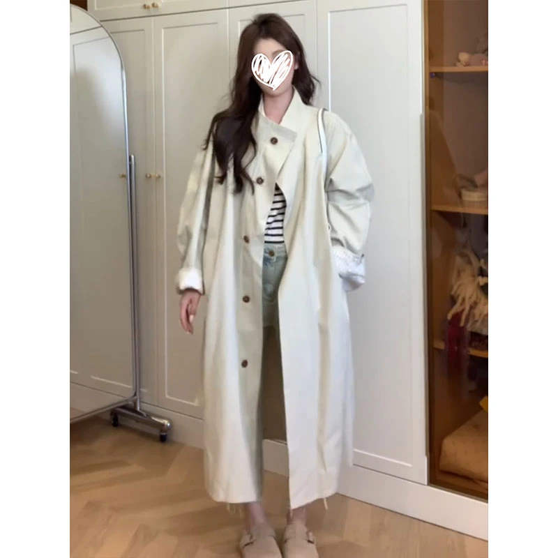 固质2025秋季风衣外套女巨好看的小个子正流行爆款韩版米杏色长款