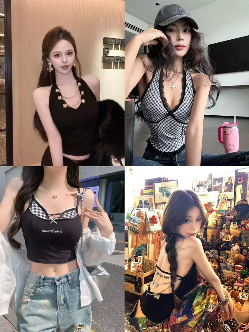 带胸垫极简风辣妹风冰丝凉感吊带背心时尚短款性感夏季气质通勤