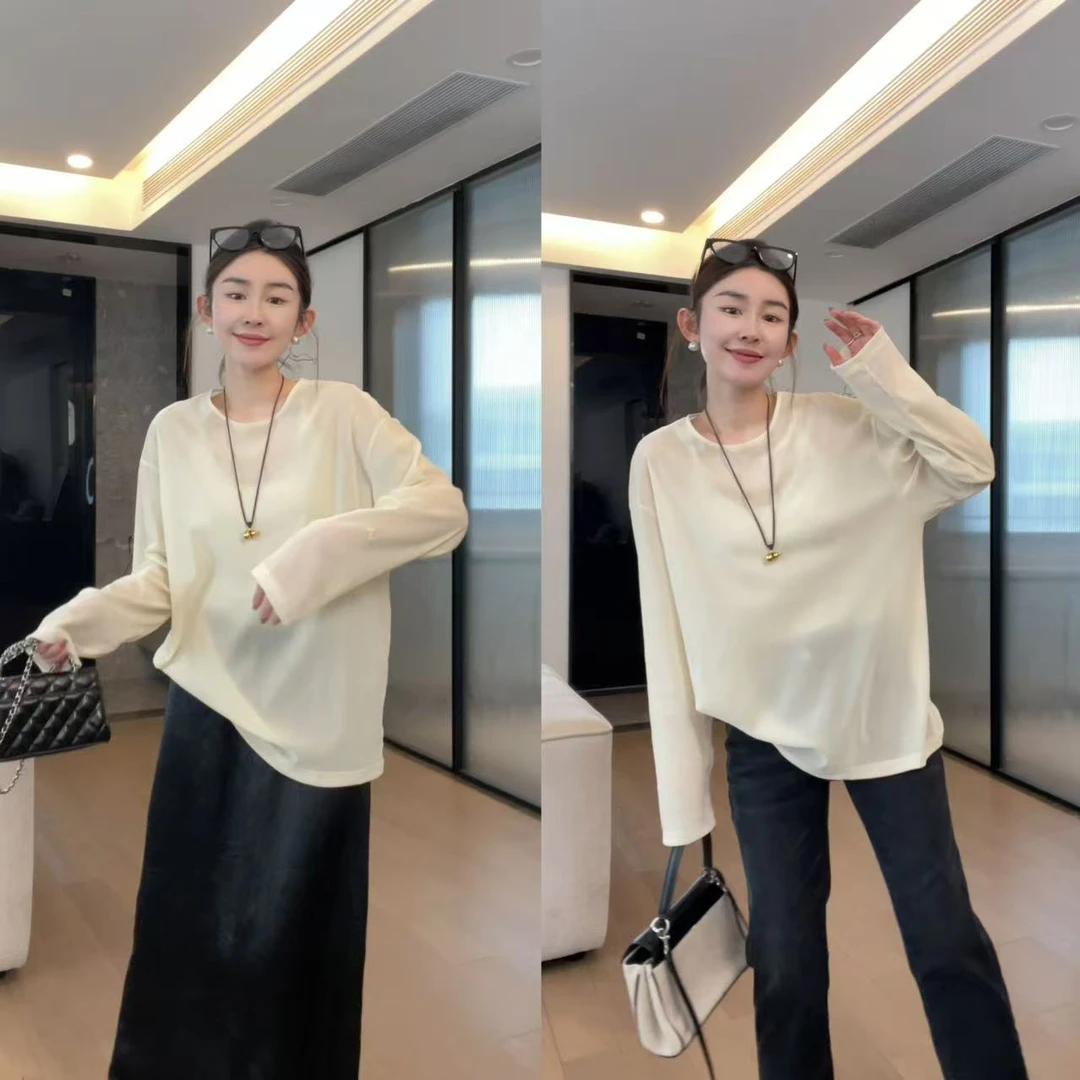 2025春夏 极简百搭奶油杏色丝绒气质上衣 2503C992