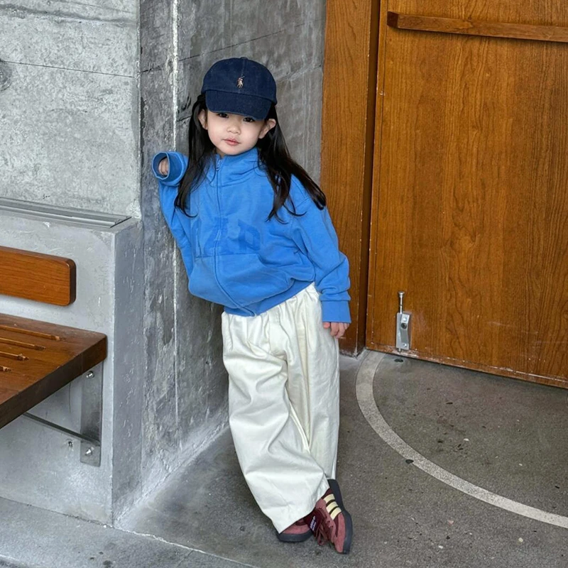 韩国童装儿童新款套装卫衣潮酷秋冬中性宝宝外套蓝色休闲上衣服装