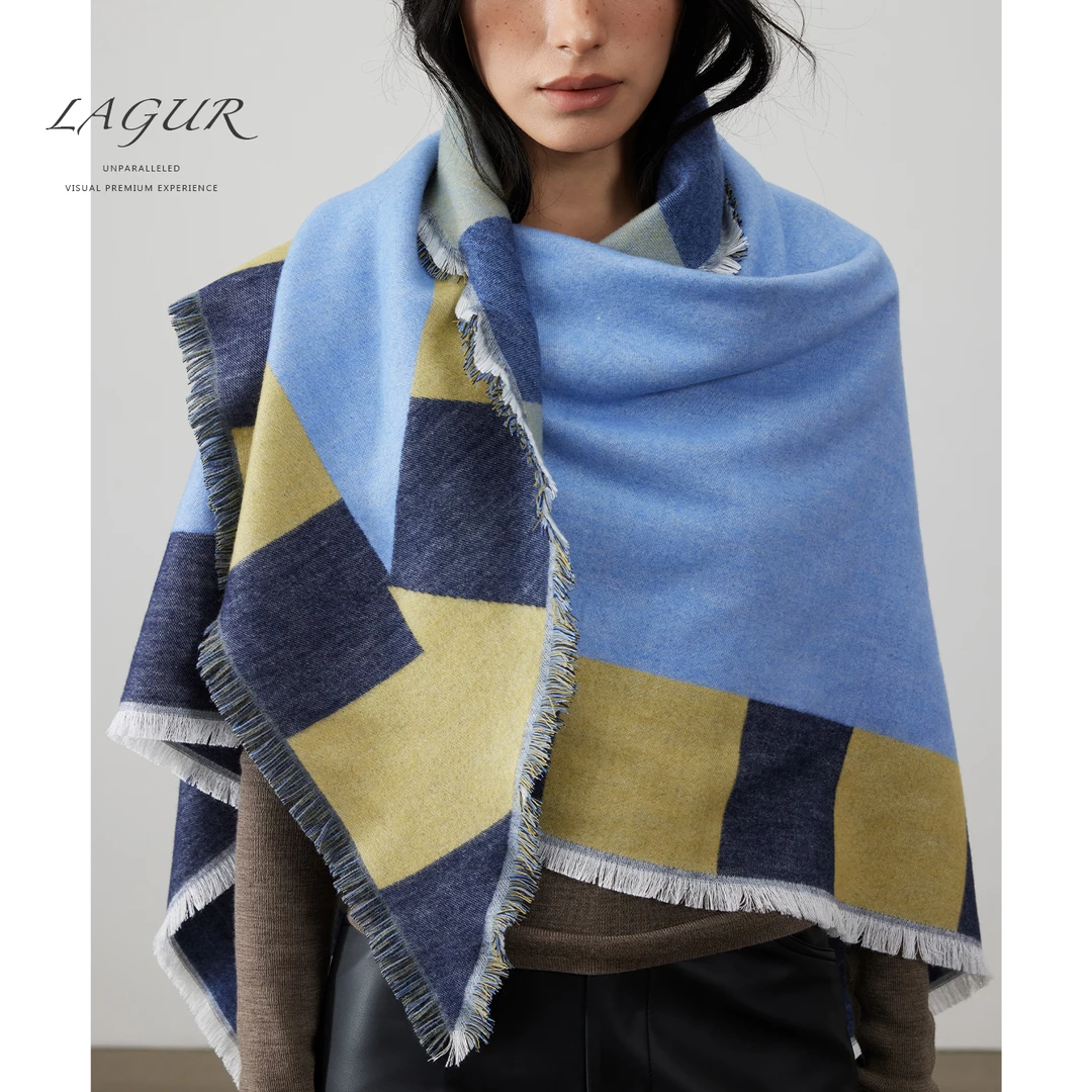 Lagur静谧蓝色[精纺羊毛]三角围巾百搭披肩冬季保暖毛茸茸