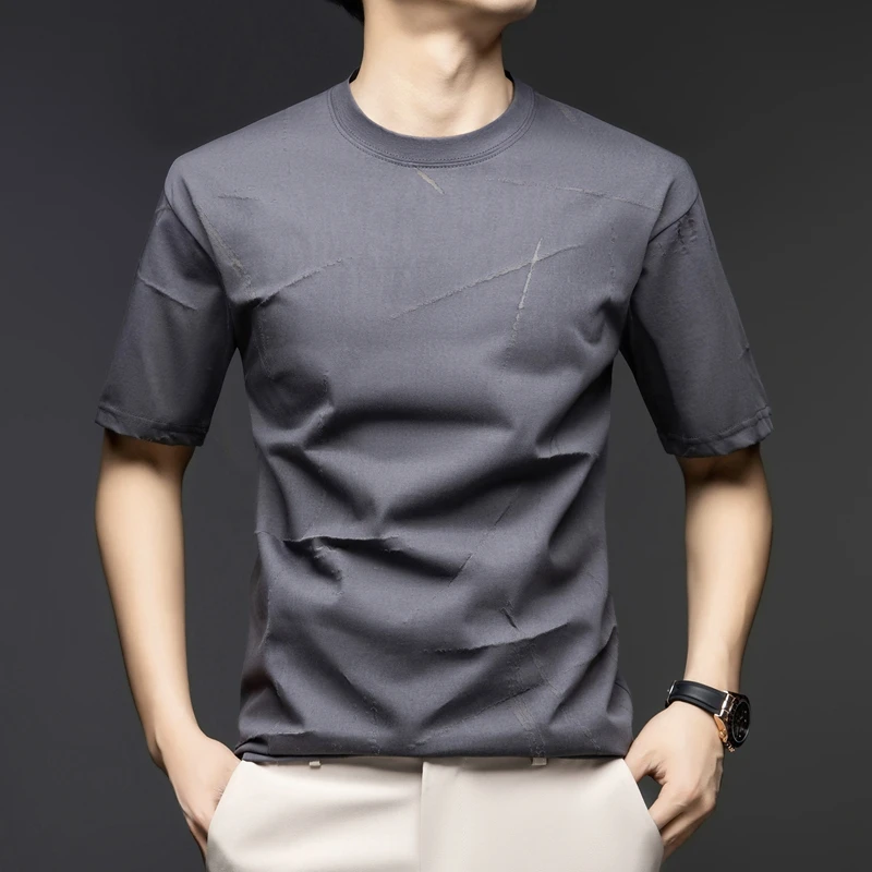 2025新款精梳棉短袖t恤夏季男士时尚休闲洋气扎染上衣潮流男装T恤