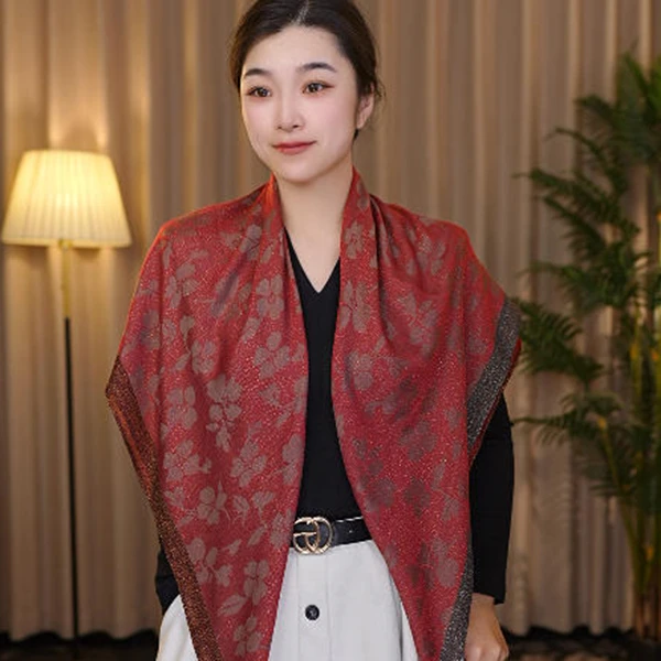 【金丝枫叶】丝毛100X100方巾女士高级丝巾