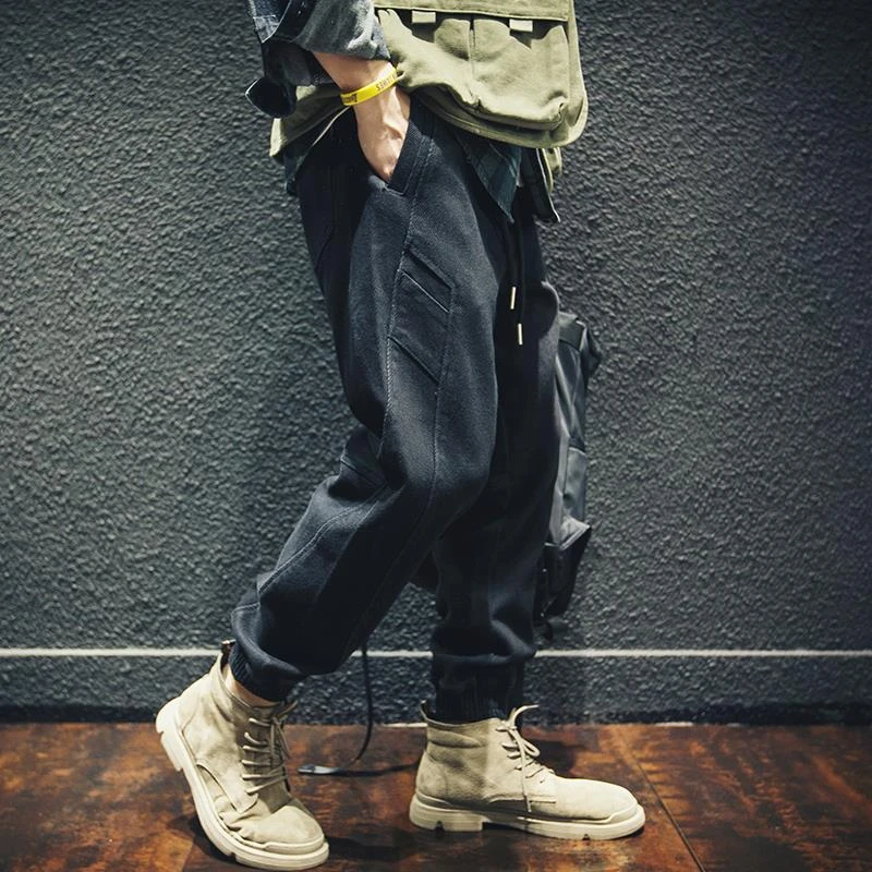 杜拉妮黑色牛仔裤男秋季新款宽松大码休闲裤子男士潮流时尚哈伦裤