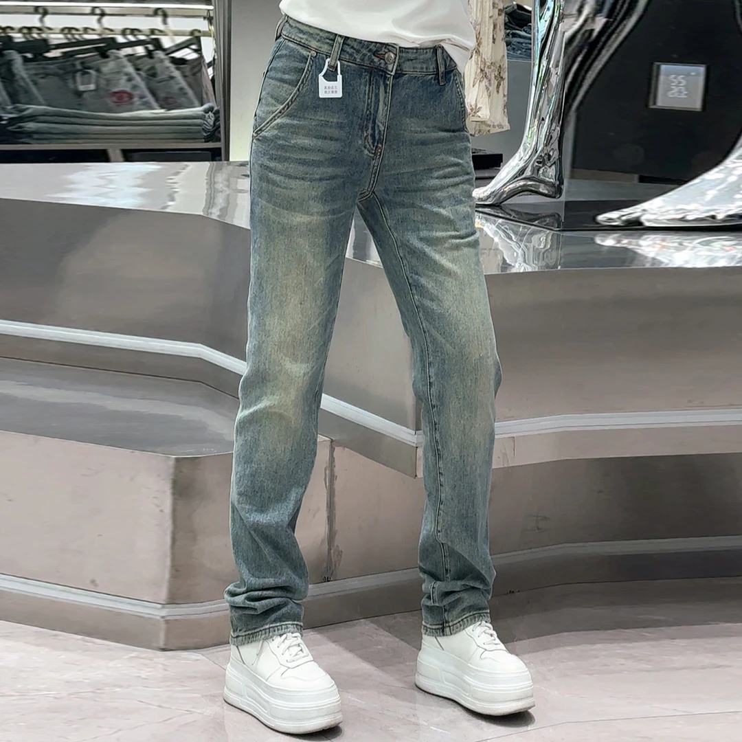 【华尔街名品】2025夏季时尚潮流口袋复古小直筒男士牛仔裤-6158