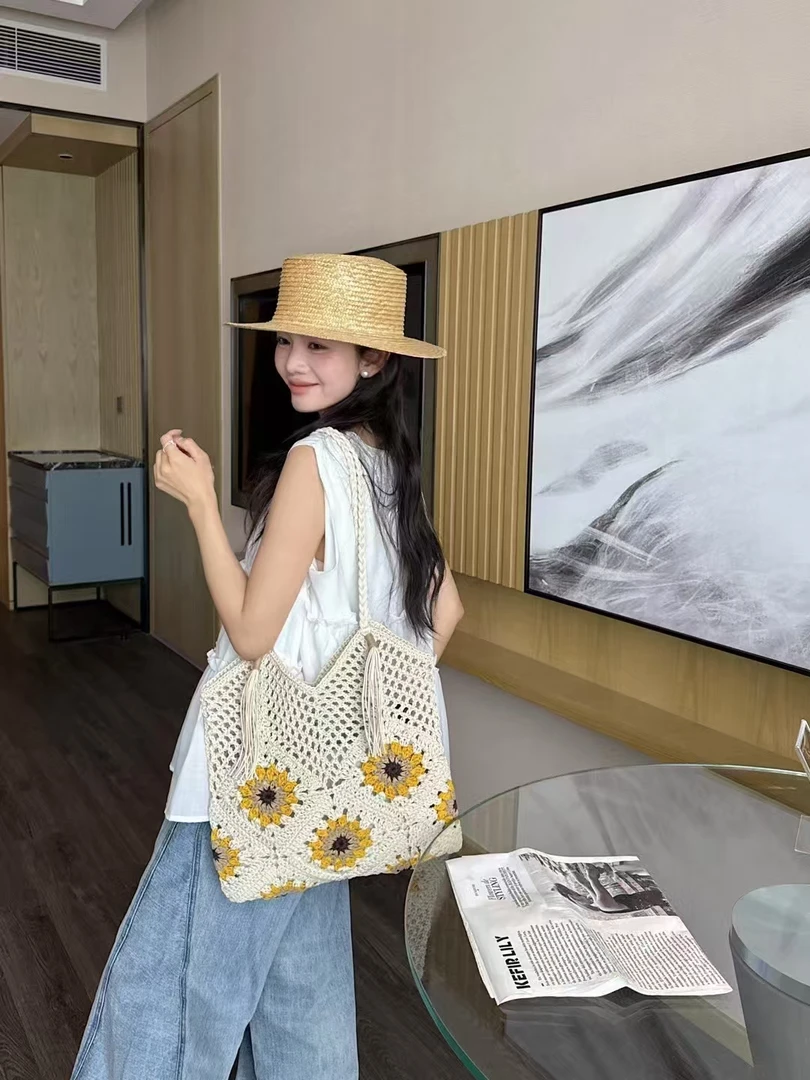 蜡绳编织单肩包2025新款时尚草编度假女包大容量腋下小众水桶包