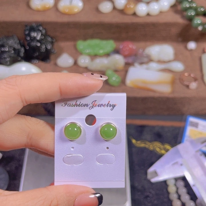 和田玉银S925镶嵌耳饰