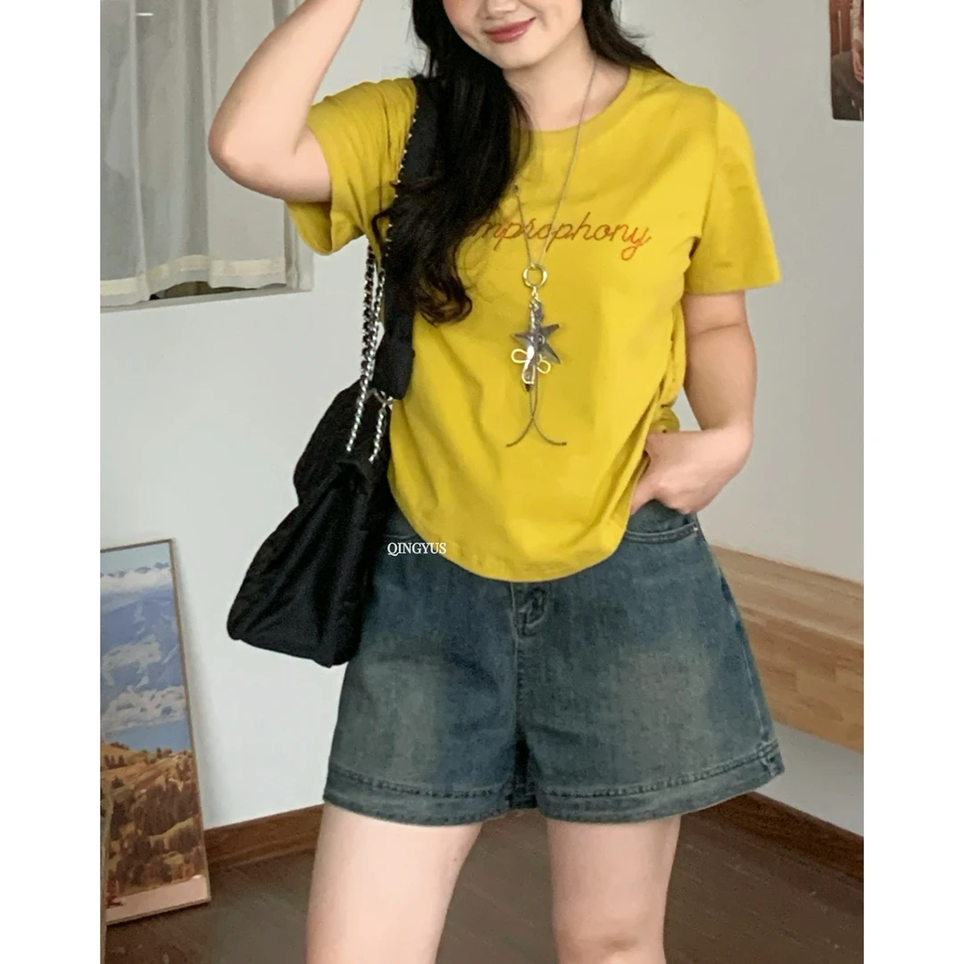青屿衫-辣妹风复古休闲牛仔裤遮跨高腰裤子微胖显瘦春季大码女装