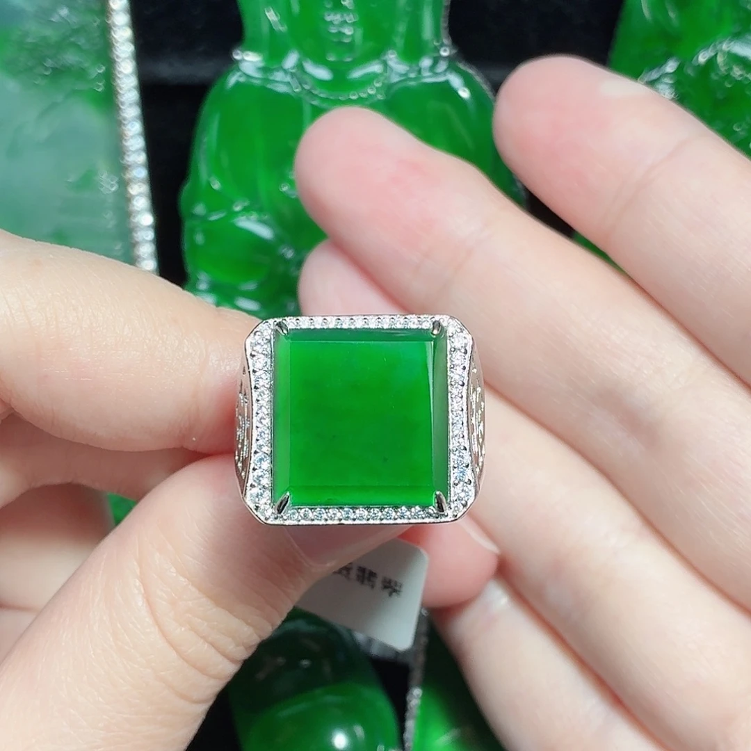 翡翠银S925镶嵌戒指天然A货翡翠