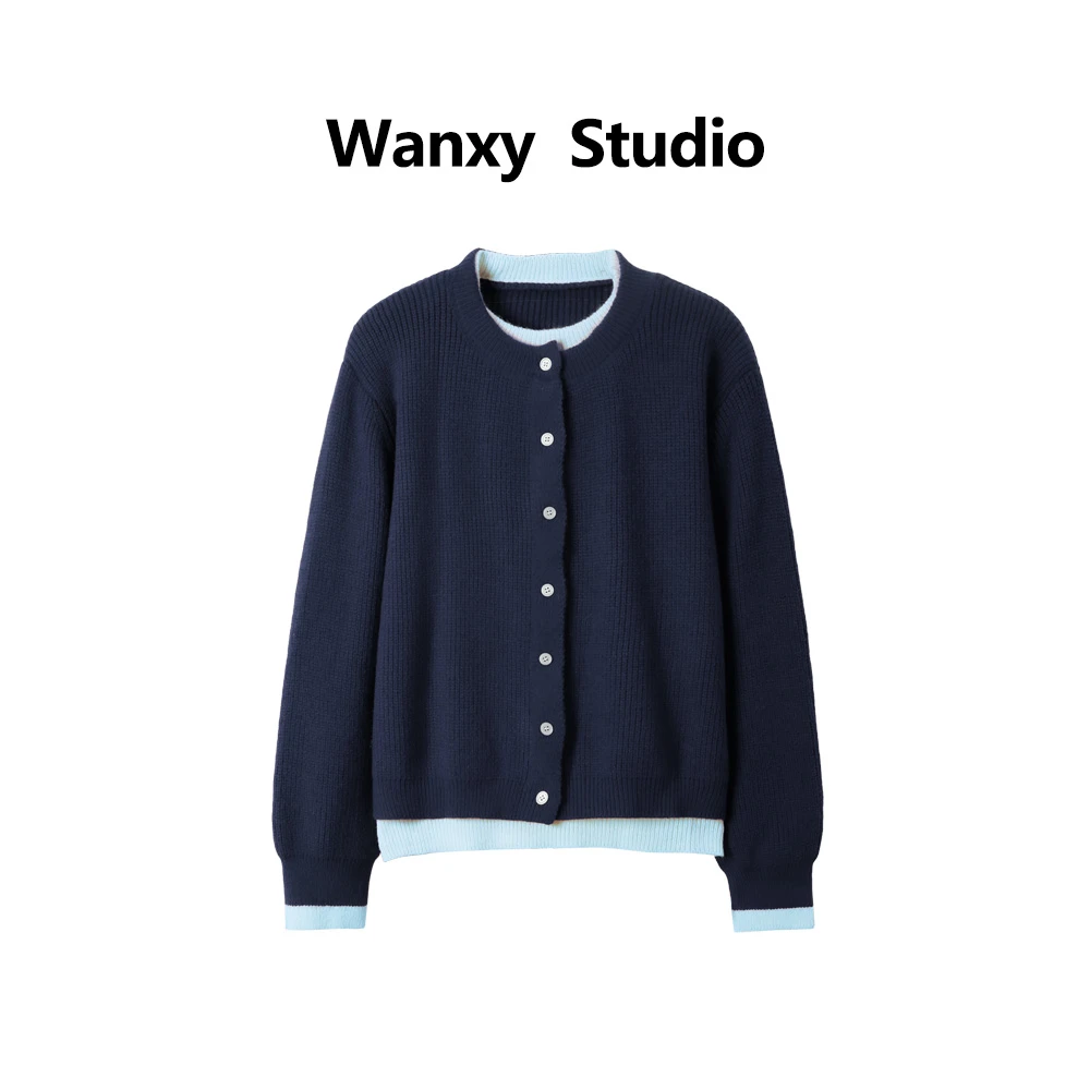 【8311】假两件圆领毛衣女2025新款冬季加厚保暖打底套头针织上衣