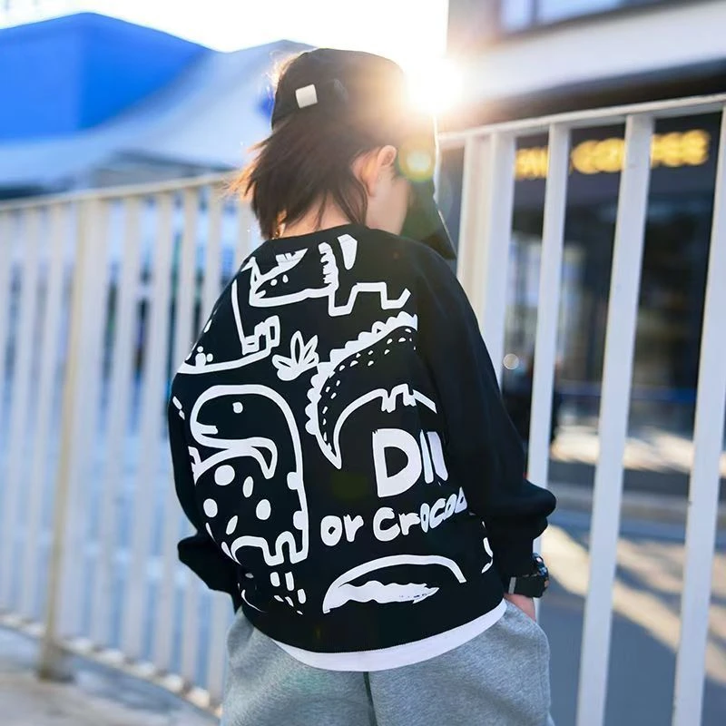 男童卫衣春秋款童趣恐龙卫衣2025秋季新款可爱显瘦高级感儿童上衣