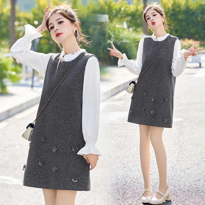 套装春秋洋气针织时尚打底马甲裙宽松中长款韩版显瘦减龄冬秋季女