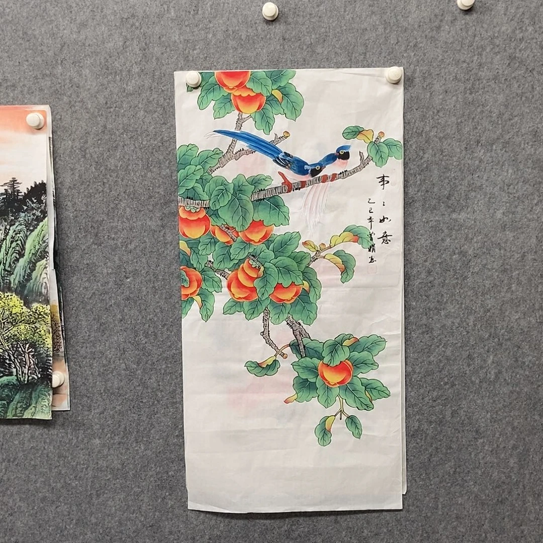 国画三尺工笔柿子一幅