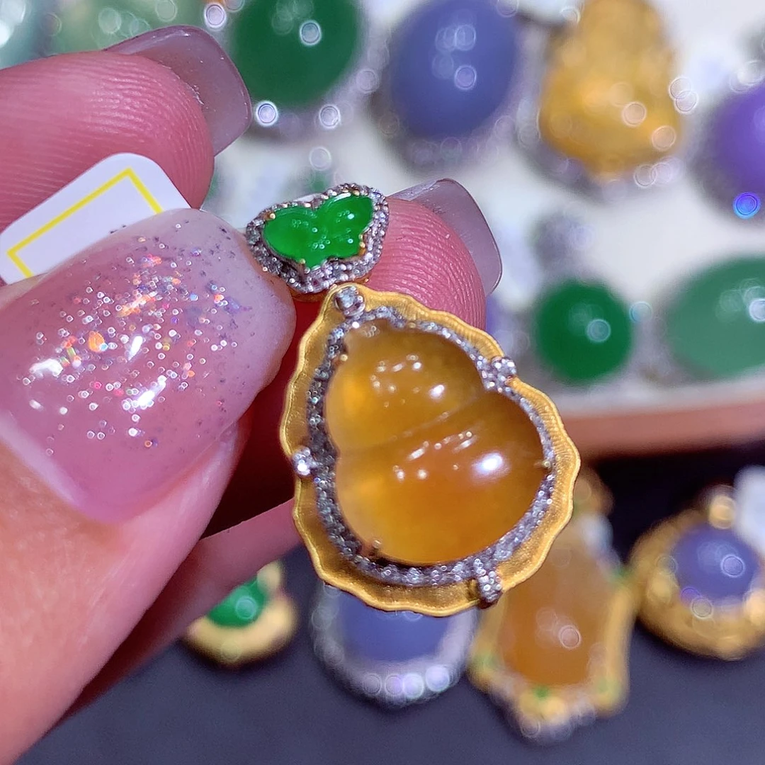 翡翠18K金镶嵌吊坠(不含链)