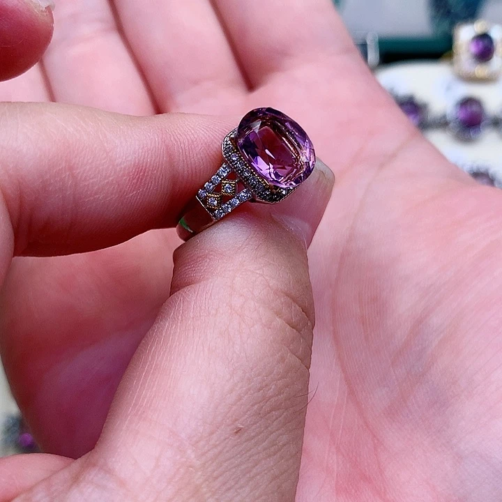 紫晶紫水晶戒指银S925镶嵌