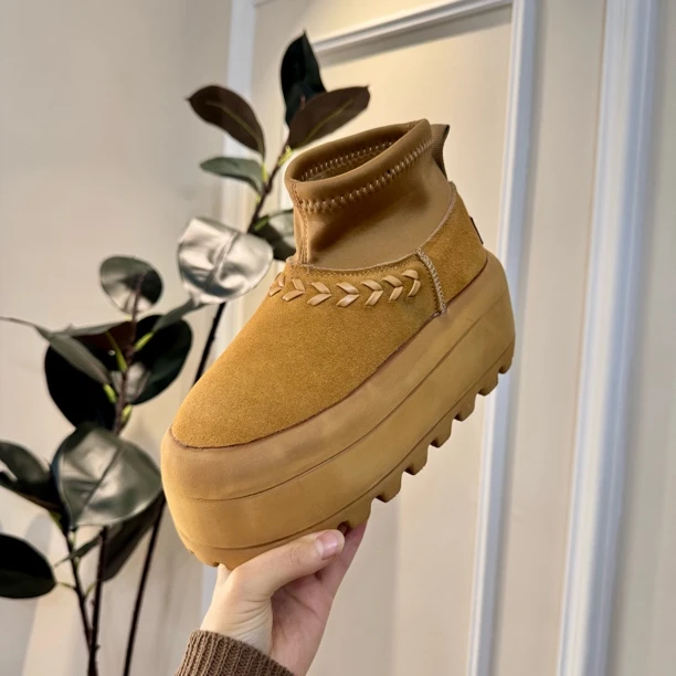 AsmiyBB（2222）升级款8cm真皮厚底皮毛一体厚底雪地靴防寒防滑