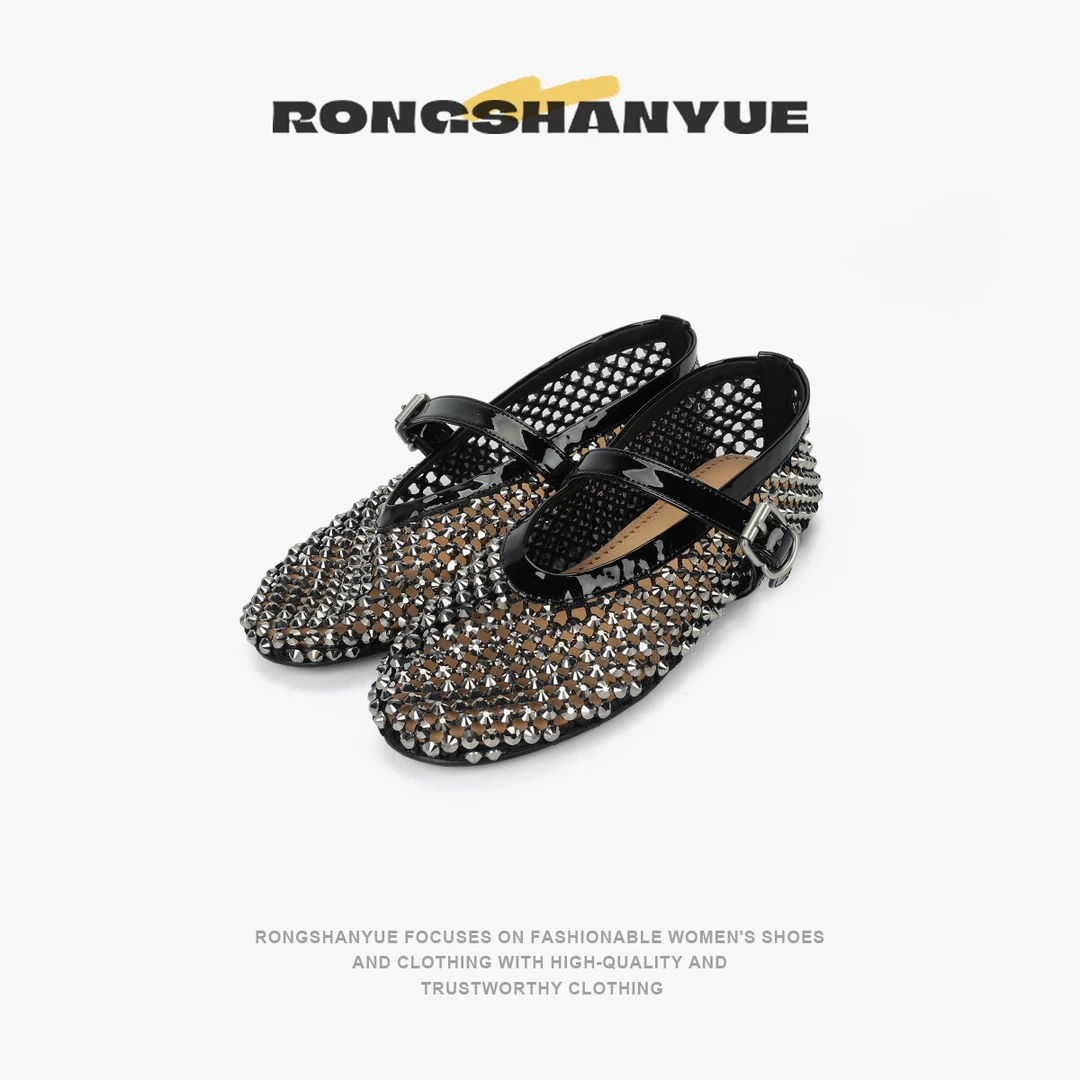 Rongshanyue一字扣带平底玛丽珍鞋网眼透气芭蕾舞鞋单鞋B1263