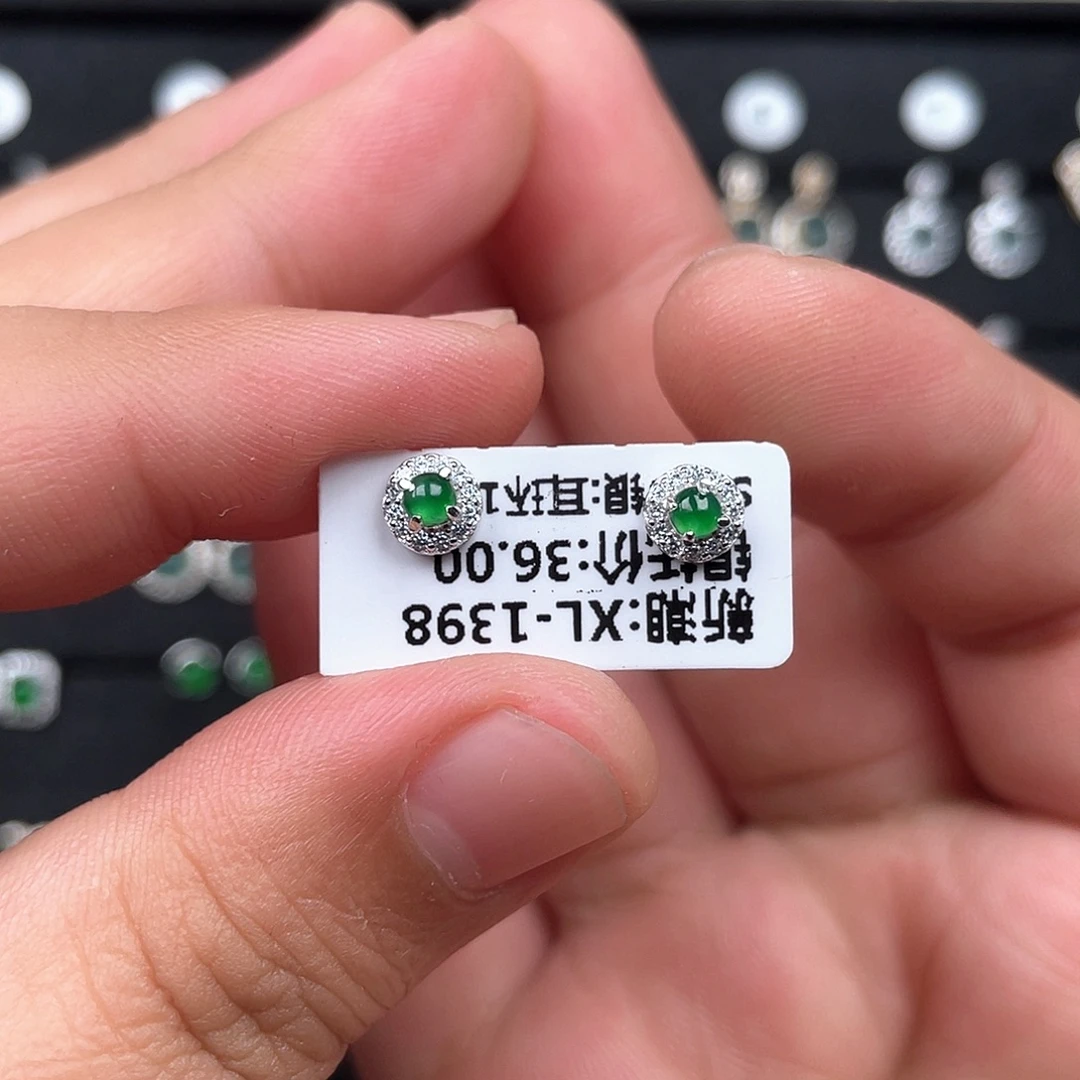翡翠银S925镶嵌耳饰